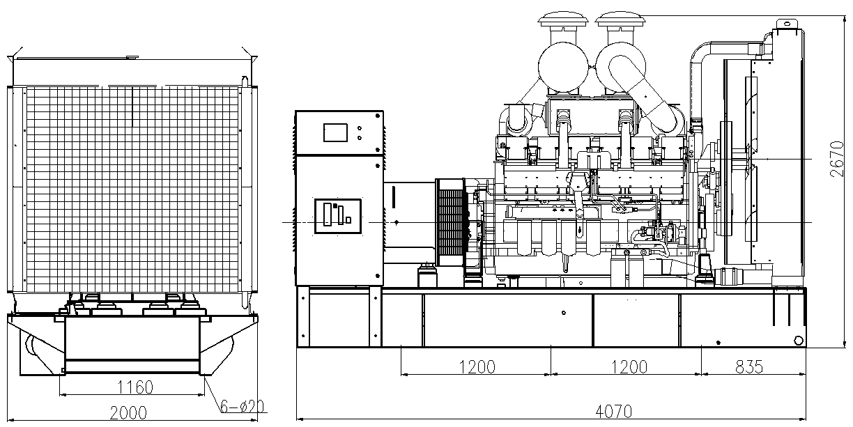 Conception du générateur diesel Cummins 1000kVA de type ouvert